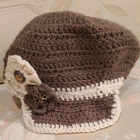 Crocheted Brown and Tan Flower Hat Anime Steam Punk - Picture 1 of 3
